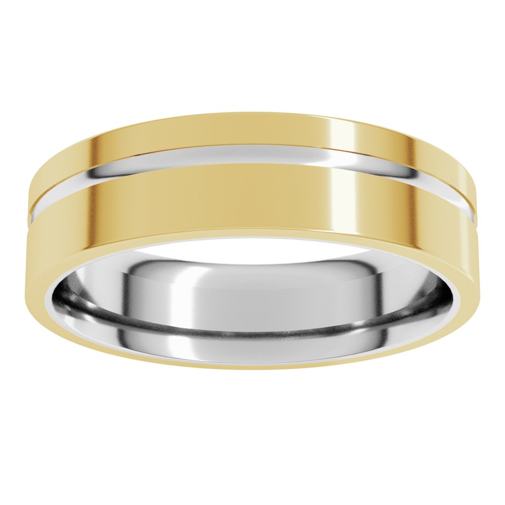 10K White/Yellow 6 mm Grooved Comfort-Fit Flat Band Size 10