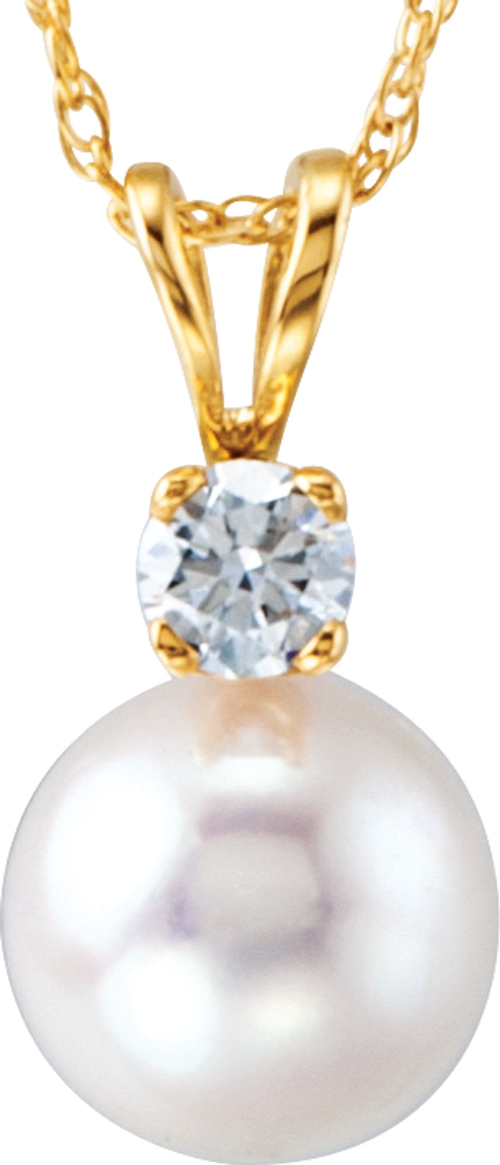 14K Yellow Cultured White Akoya Pearl & 1/10 CTW Natural Diamond 18" Necklace