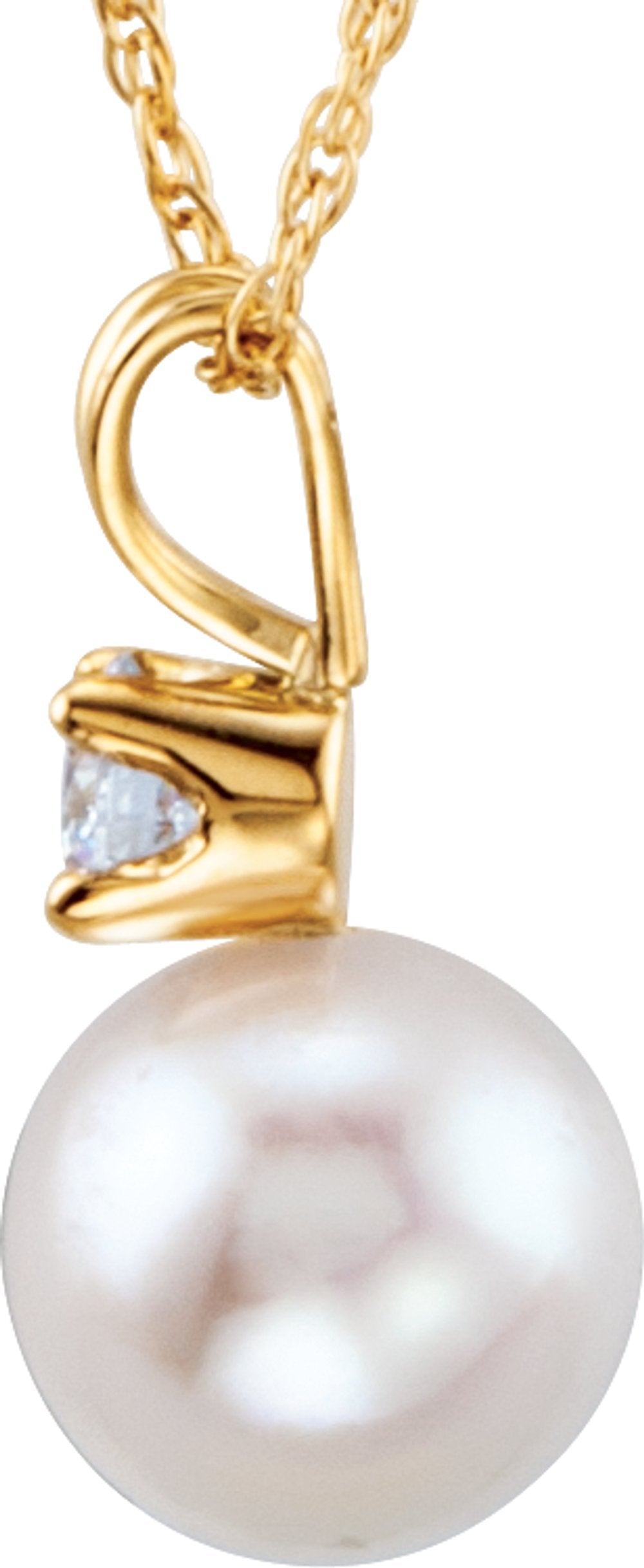 14K Yellow Gold Cultured White Akoya Pearl & 1/10 CTW Natural Diamond 18" Necklace
