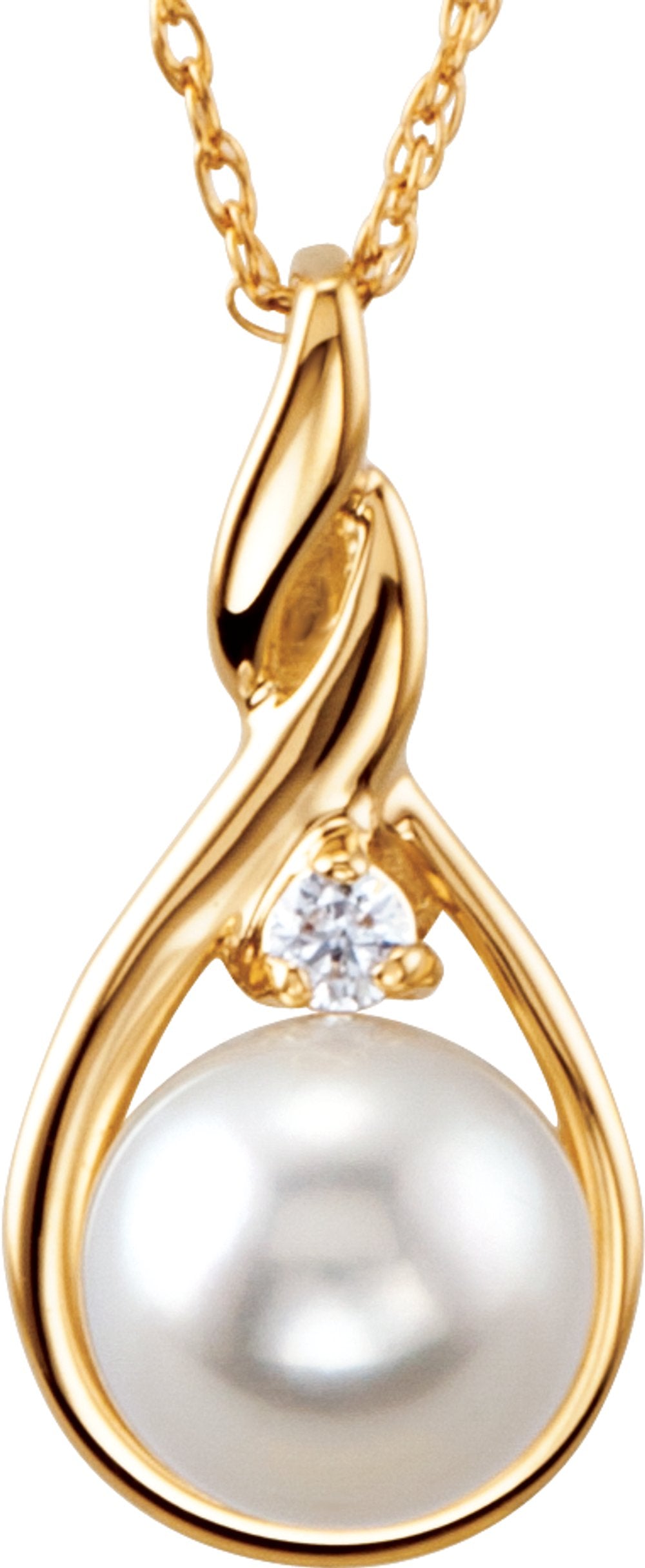 14K Yellow Cultured White Akoya Pearl & .03 CTW Natural Diamond 18" Necklace