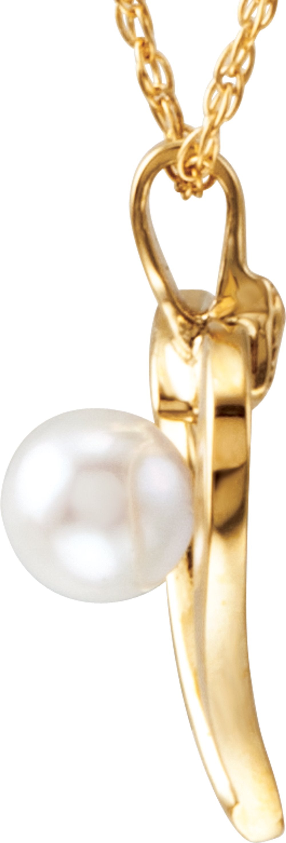 14K Yellow Gold Cultured White Akoya Pearl Heart 18" Necklace