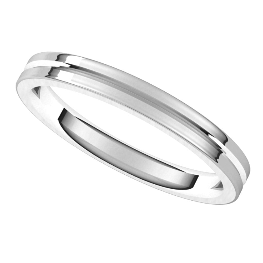 10K White 2.5 mm Grooved Flat Comfort Fit Band Size 6.5