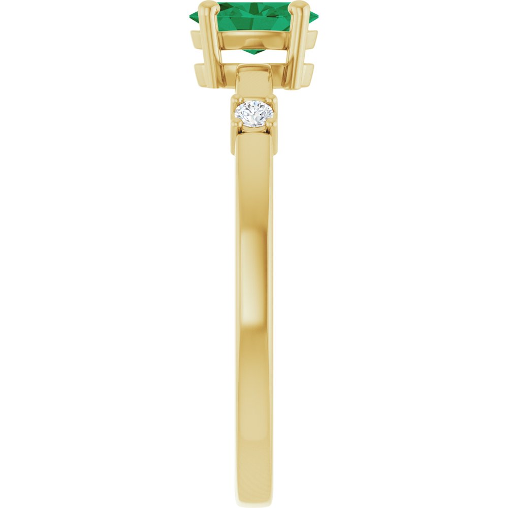 14K Yellow Gold Lab-Grown Emerald & .05 CTW Natural Diamond Ring
