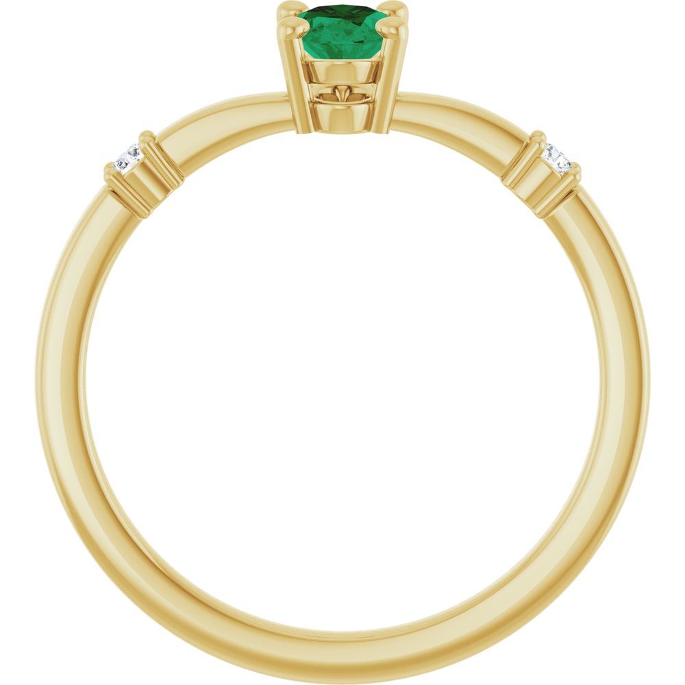 14K Yellow Gold Lab-Grown Emerald & .05 CTW Natural Diamond Ring