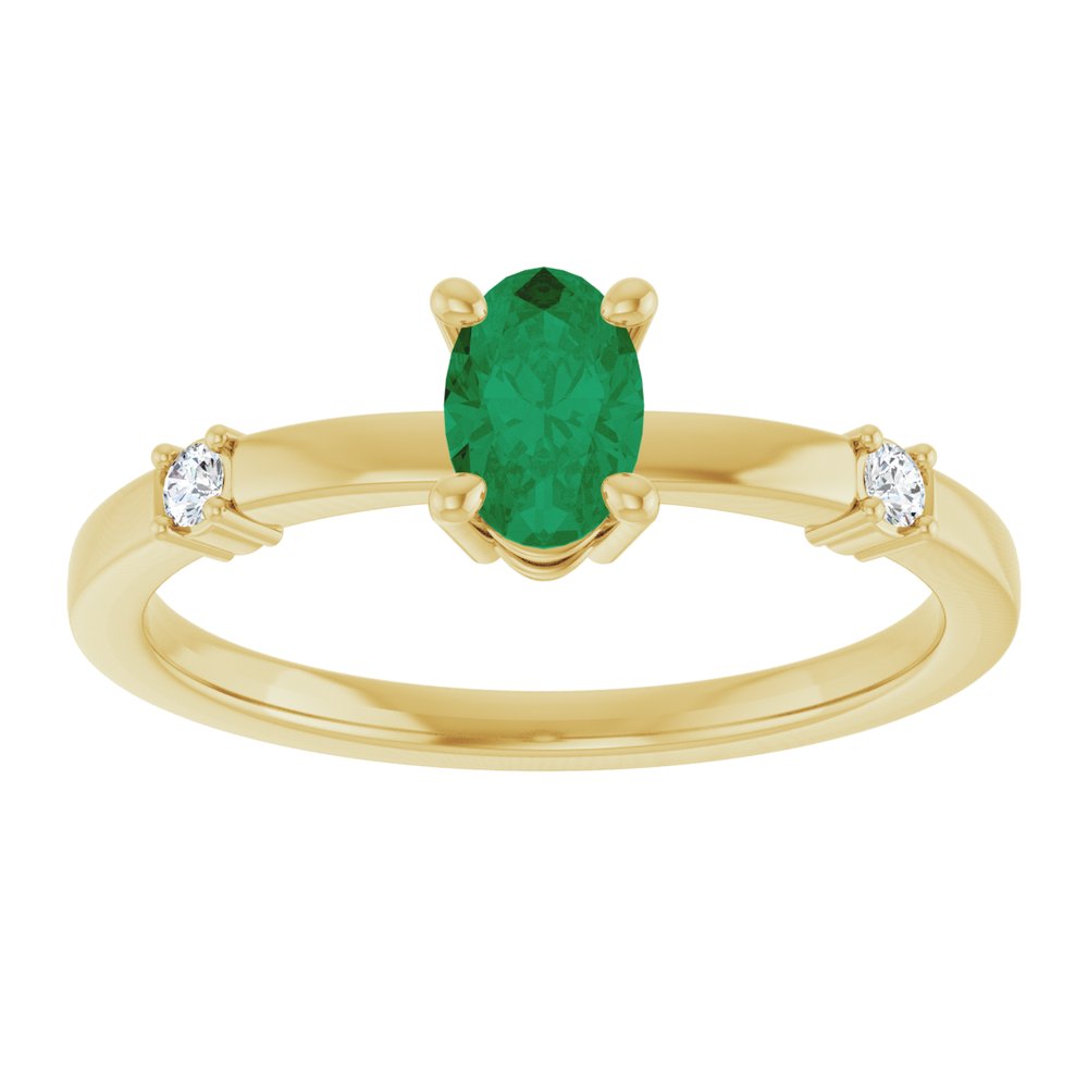 14K Yellow Gold Lab-Grown Emerald & .05 CTW Natural Diamond Ring