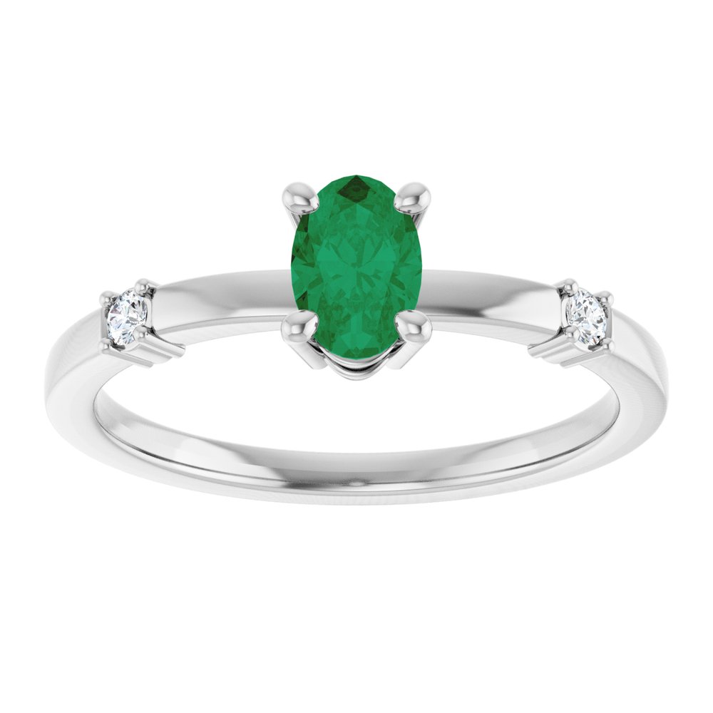 14K White Lab-Grown Emerald & .05 CTW Natural Diamond Ring