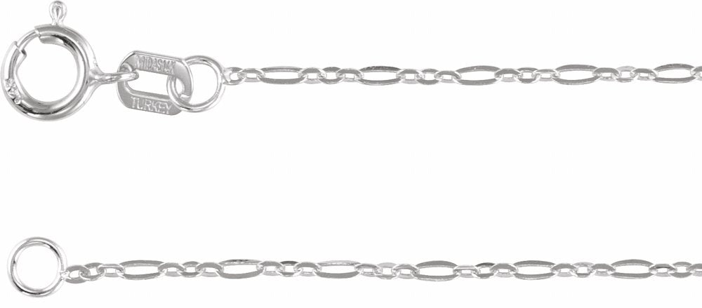 14K White Gold 1.25 mm Figaro 7" Chain