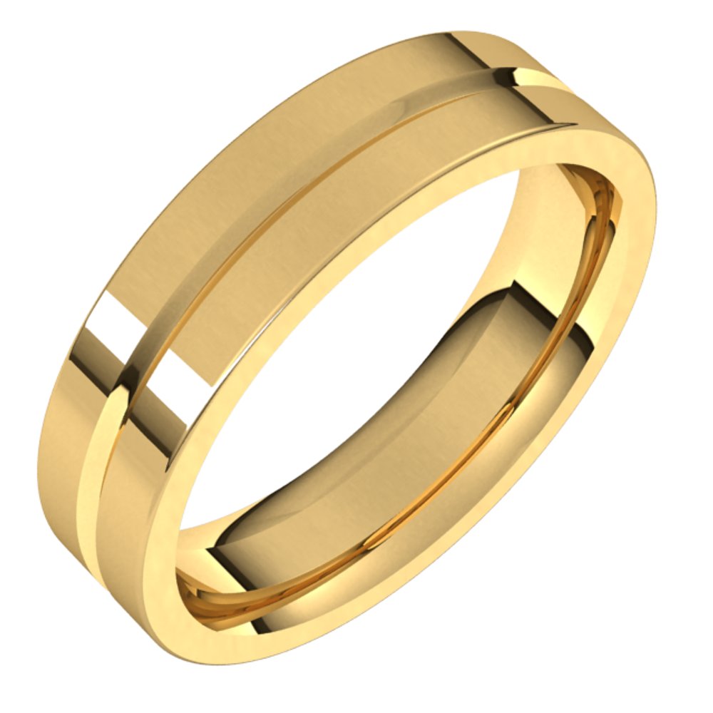 14K Yellow 5 mm Grooved Comfort-Fit Flat Band Size 7