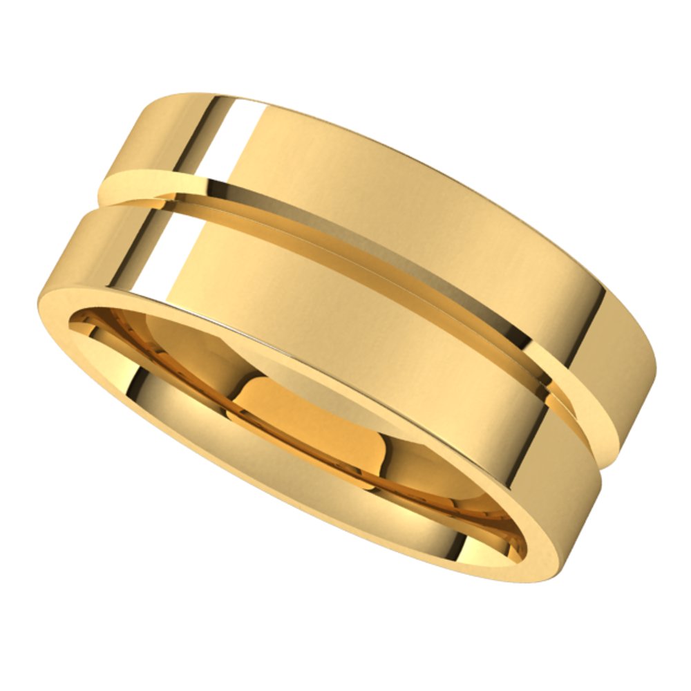 14K Yellow 8 mm Grooved Comfort-Fit Flat Band