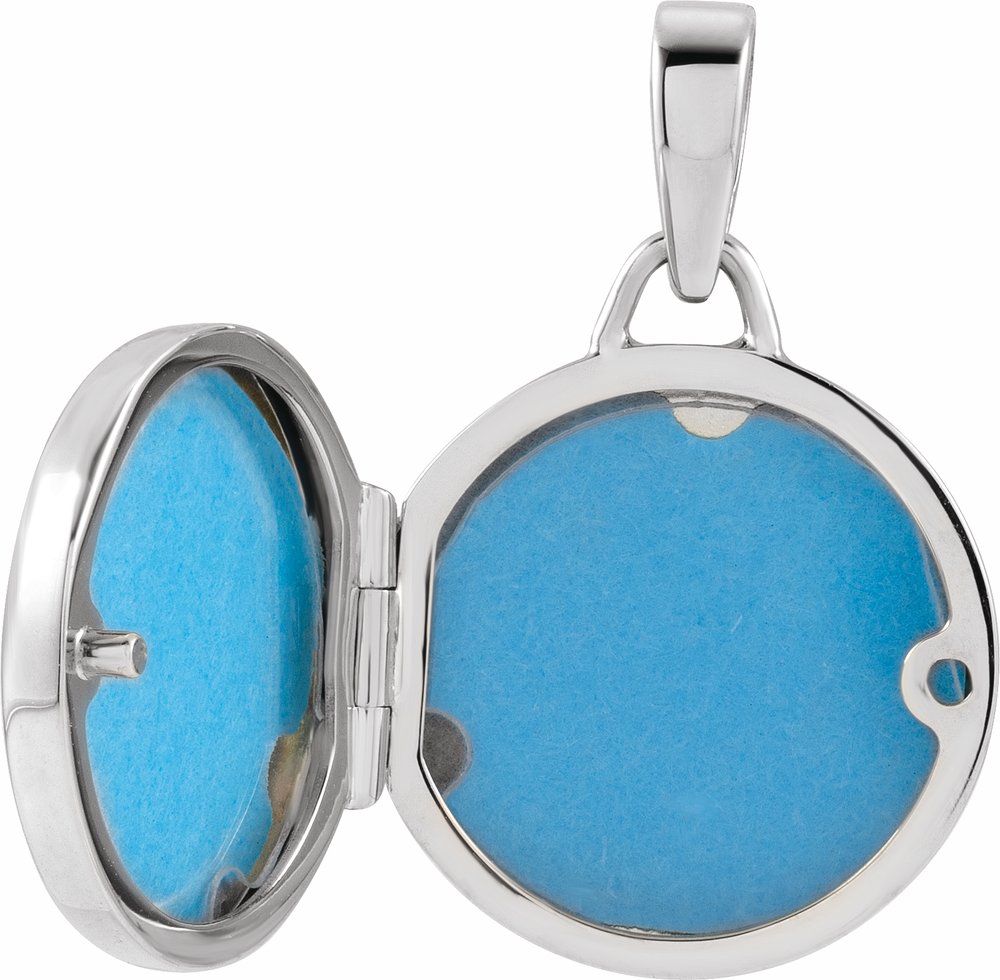 14K White Round Locket Pendant