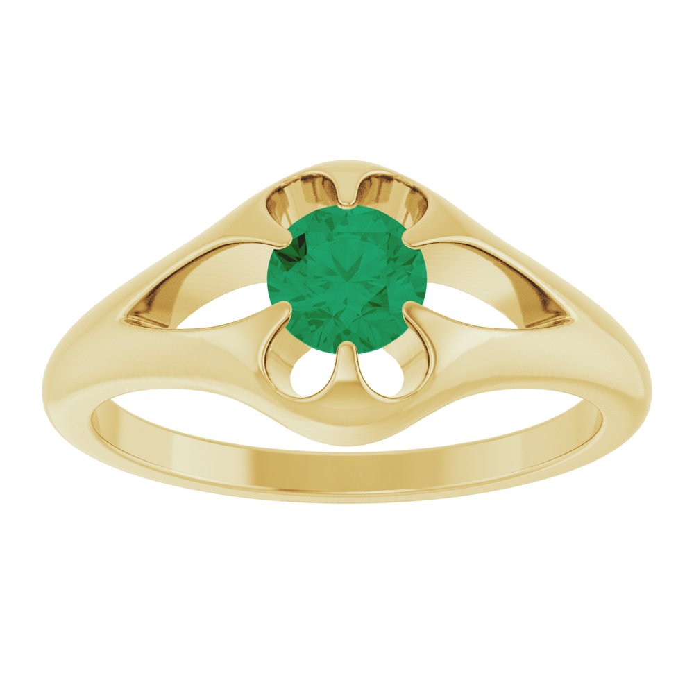 14K Yellow Gold Natural Emerald Belcher Ring