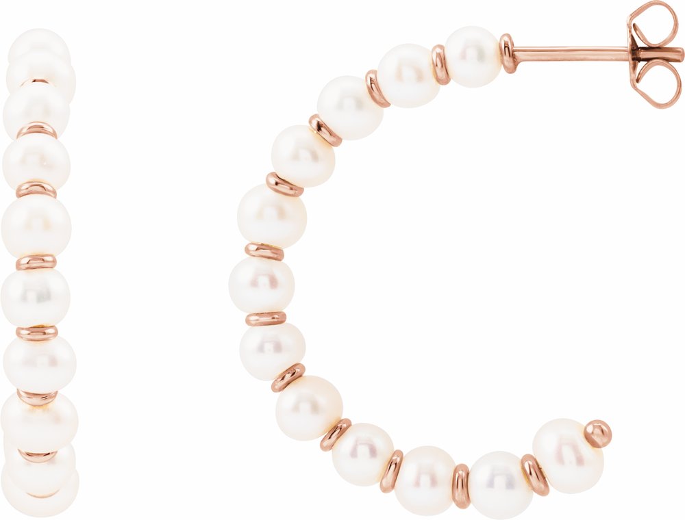 14K Rose Cultured White Freshwater Pearl 30.3 mm Hoop Earrings