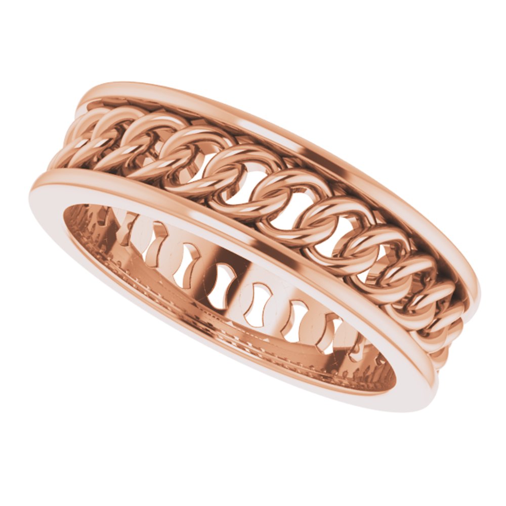 14K Rose Gold 6.3 mm Chain Link Flat Band Size 9