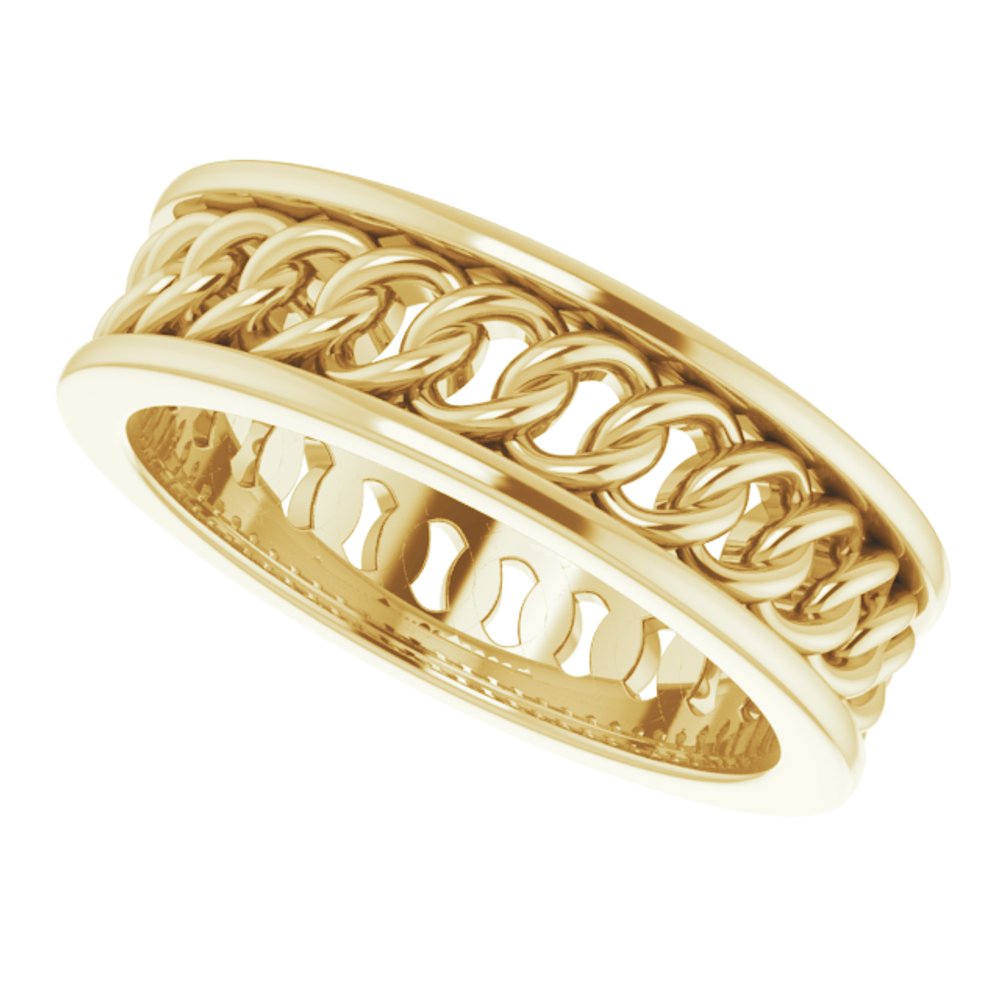 14K Yellow Gold 6.3 mm Chain Link Flat Band Size 8.5
