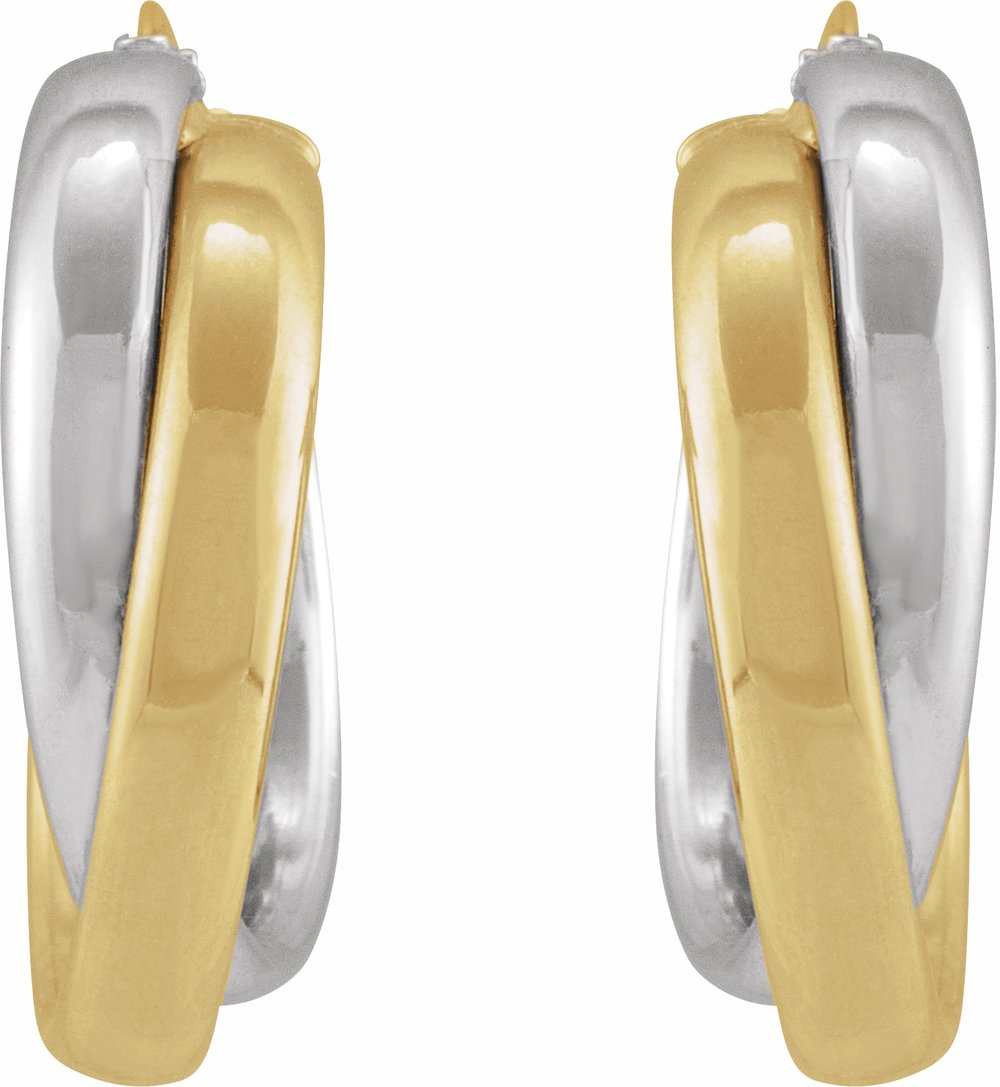 14K Yellow/White Double Tube 15 mm Hoop Earrings