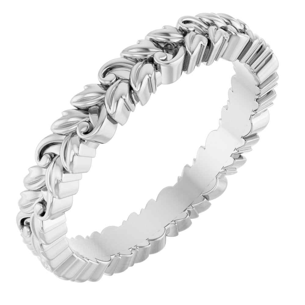 14K White Gold 3.2 mm Floral Band Size 7