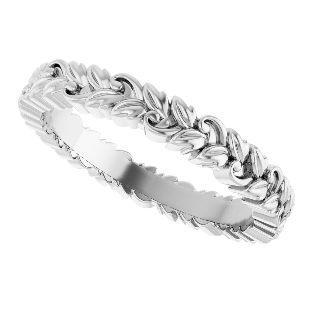 14K White Gold 3.2 mm Floral Band Size 7