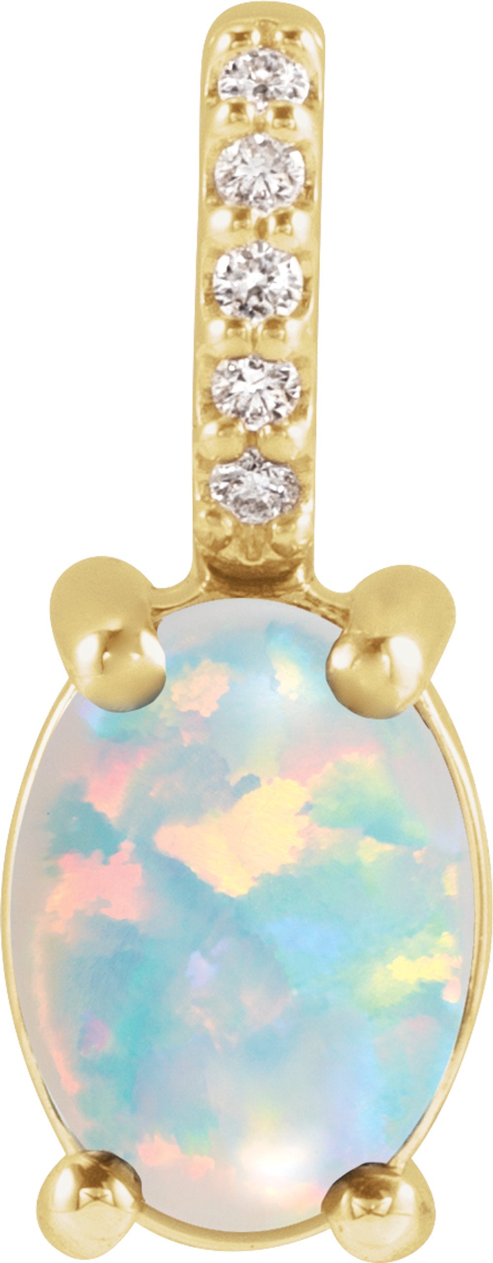 14K Yellow 7x5 mm Natural White Opal & .02 CTW Natural Diamond Charm/Pendant