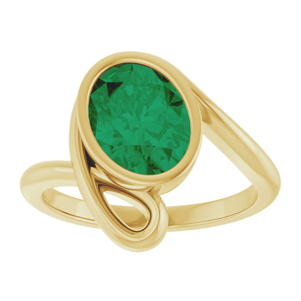 14K Yellow Gold Lab-Grown Emerald Ring