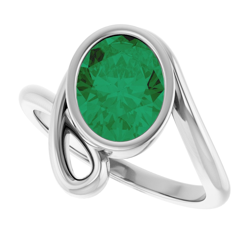14K White Gold Lab-Grown Emerald Ring