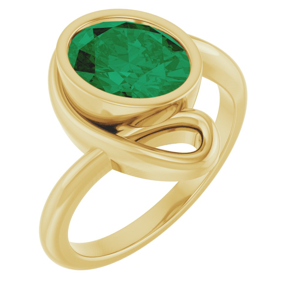 14K Yellow Gold Lab-Grown Emerald Ring