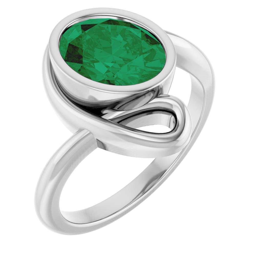 14K White Gold Lab-Grown Emerald Ring