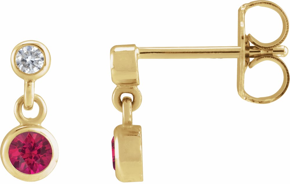 14K Yellow Gold Natural Ruby & .05 CTW Natural Diamond Two-Stone Earrings