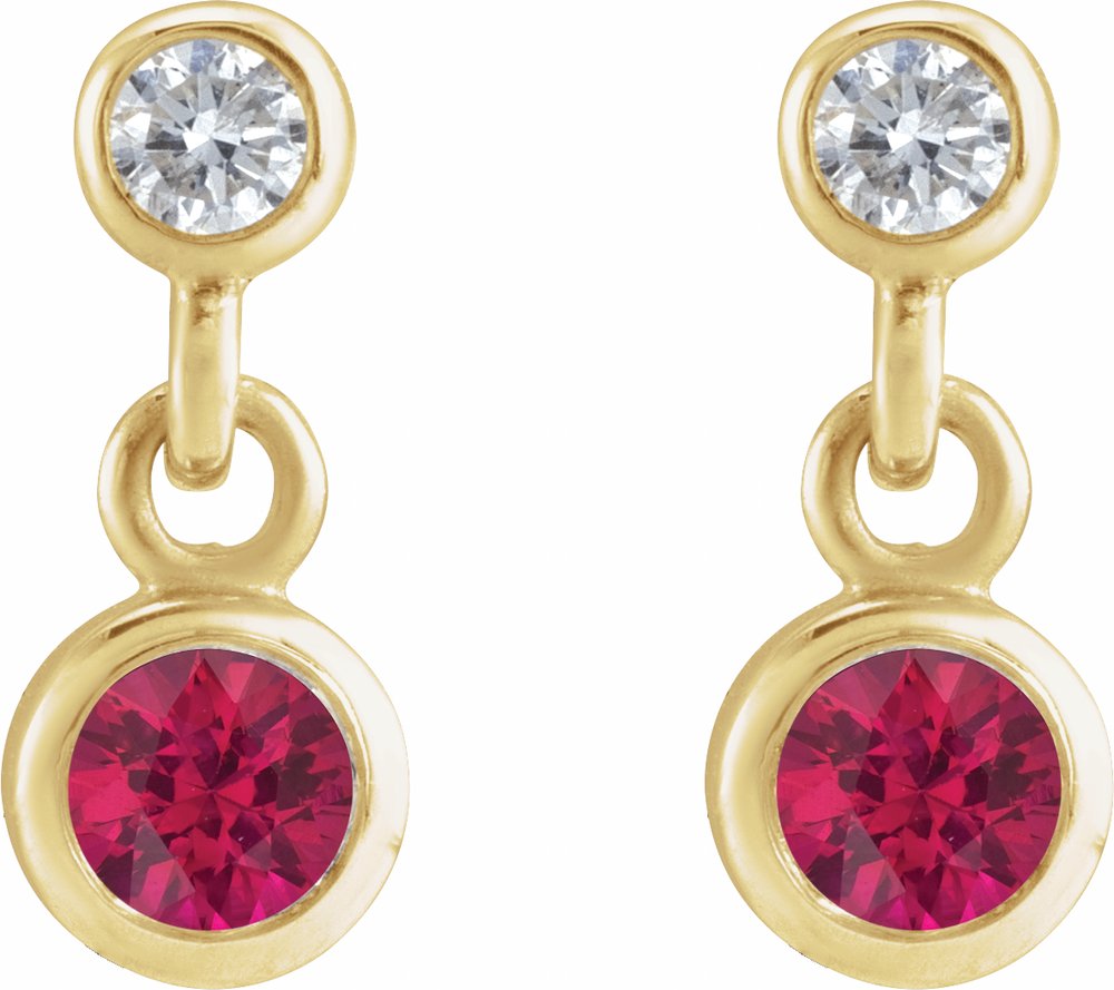 14K Yellow Gold Natural Ruby & .05 CTW Natural Diamond Two-Stone Earrings
