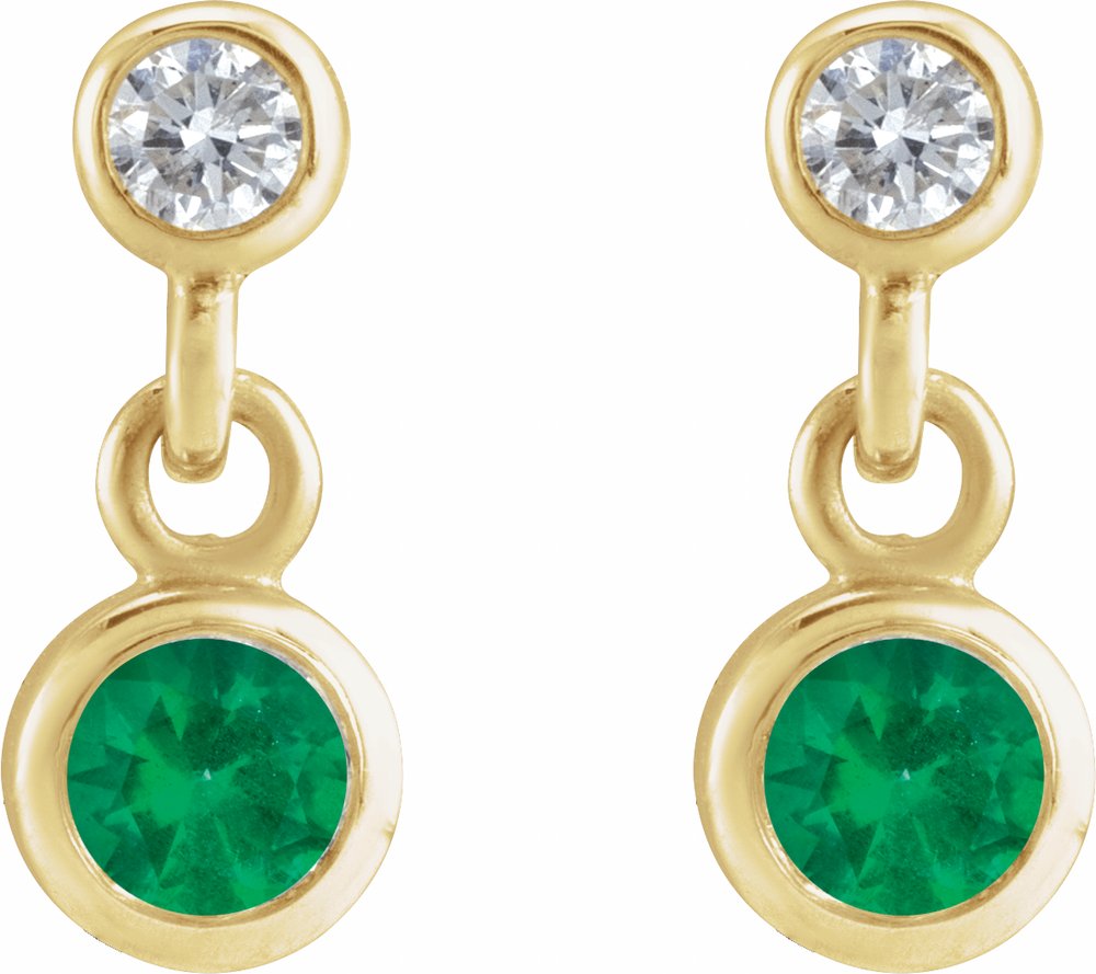 14K Yellow Gold Natural Emerald & .05 CTW Natural Diamond Two-Stone Earrings
