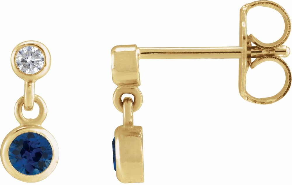 14K Yellow Lab-Grown Blue Sapphire & .05 CTW Natural Diamond Two-Stone Earrings
