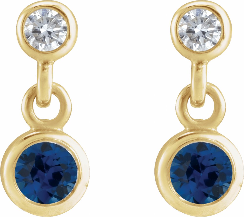 14K Yellow Lab-Grown Blue Sapphire & .05 CTW Natural Diamond Two-Stone Earrings