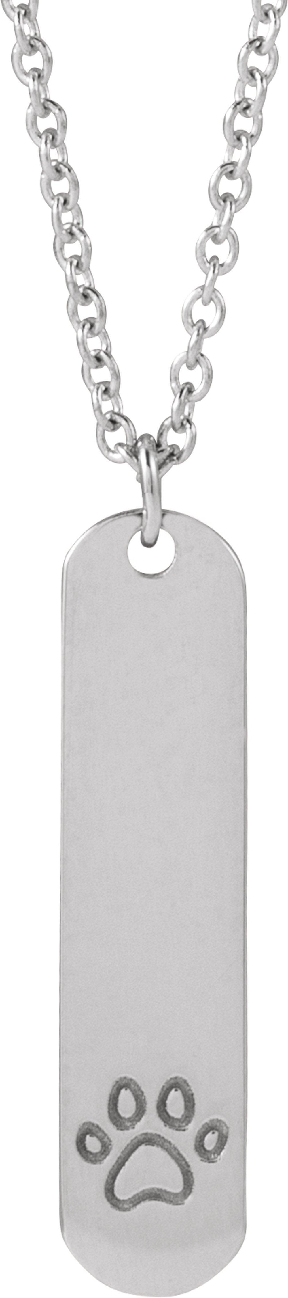 14K White Engravable Paw Print 16-18" Necklace