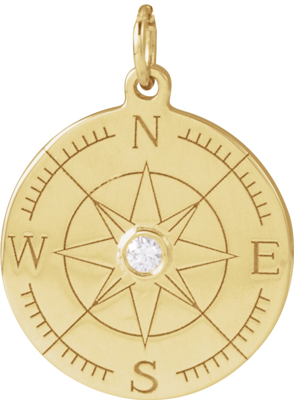 14K Yellow Gold .015 CT Natural Diamond Compass Pendant