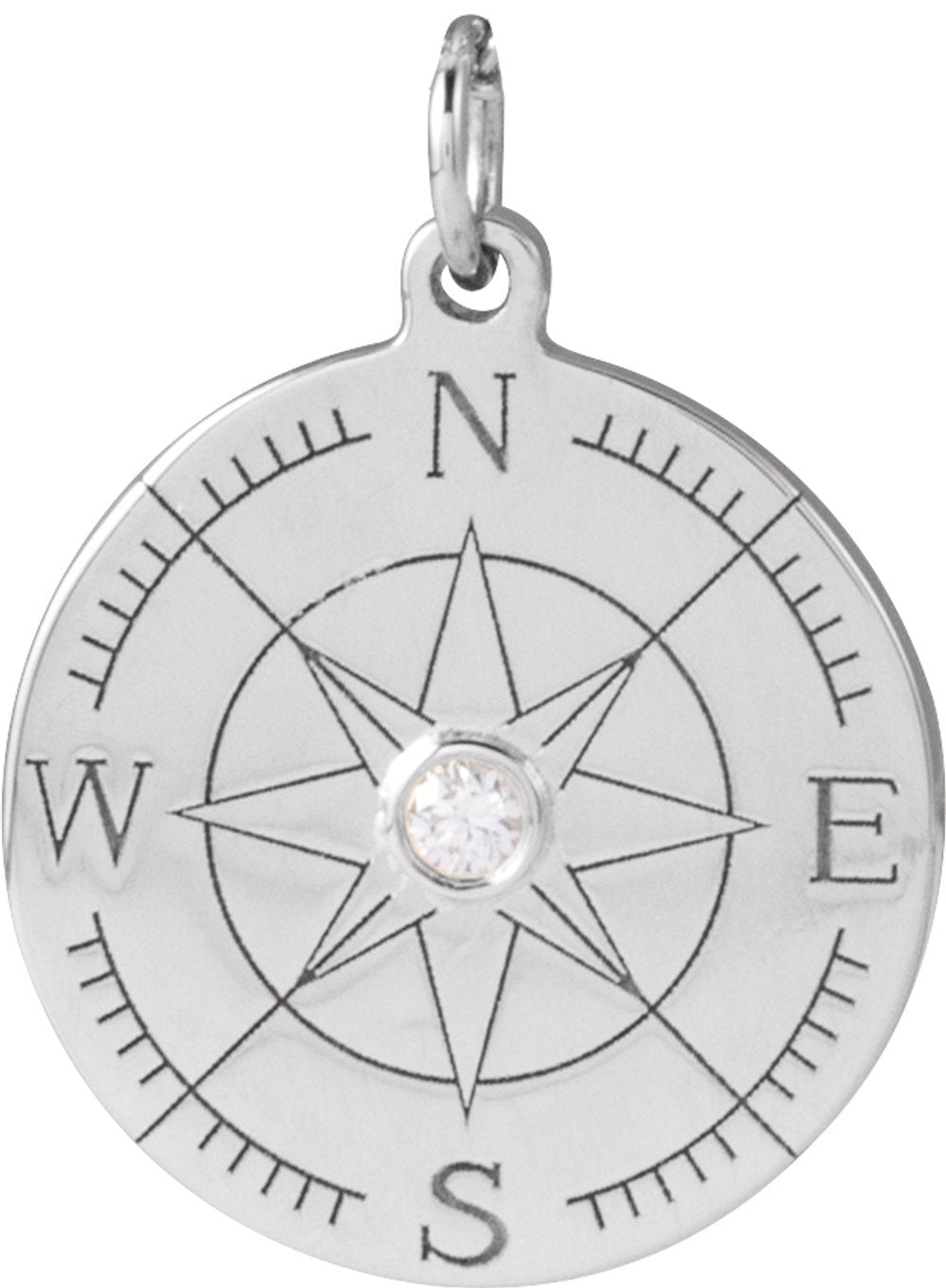 14K White Gold .015 CT Natural Diamond Compass Pendant