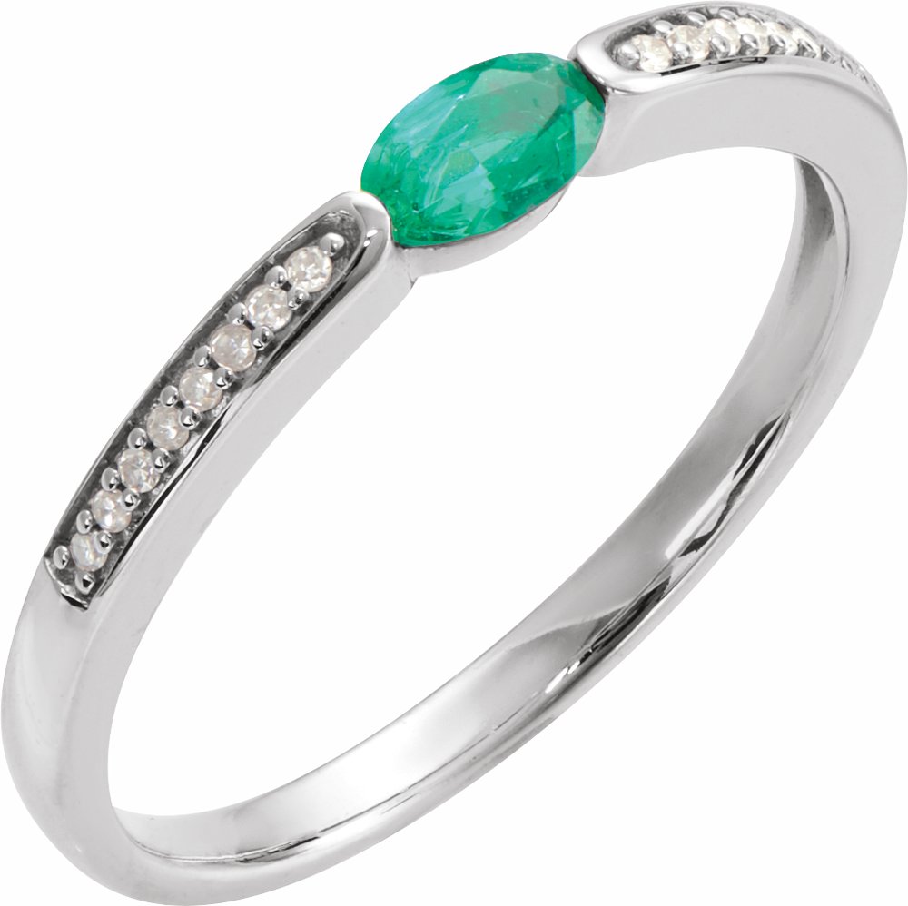 14K White Imitation Emerald & .05 CTW Natural Diamond Ring