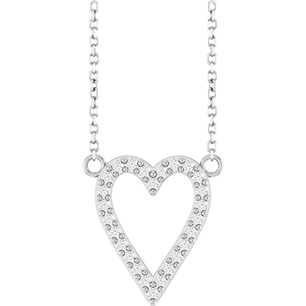 14K White Gold 1/6 CTW Natural Diamond Heart 18" Necklace