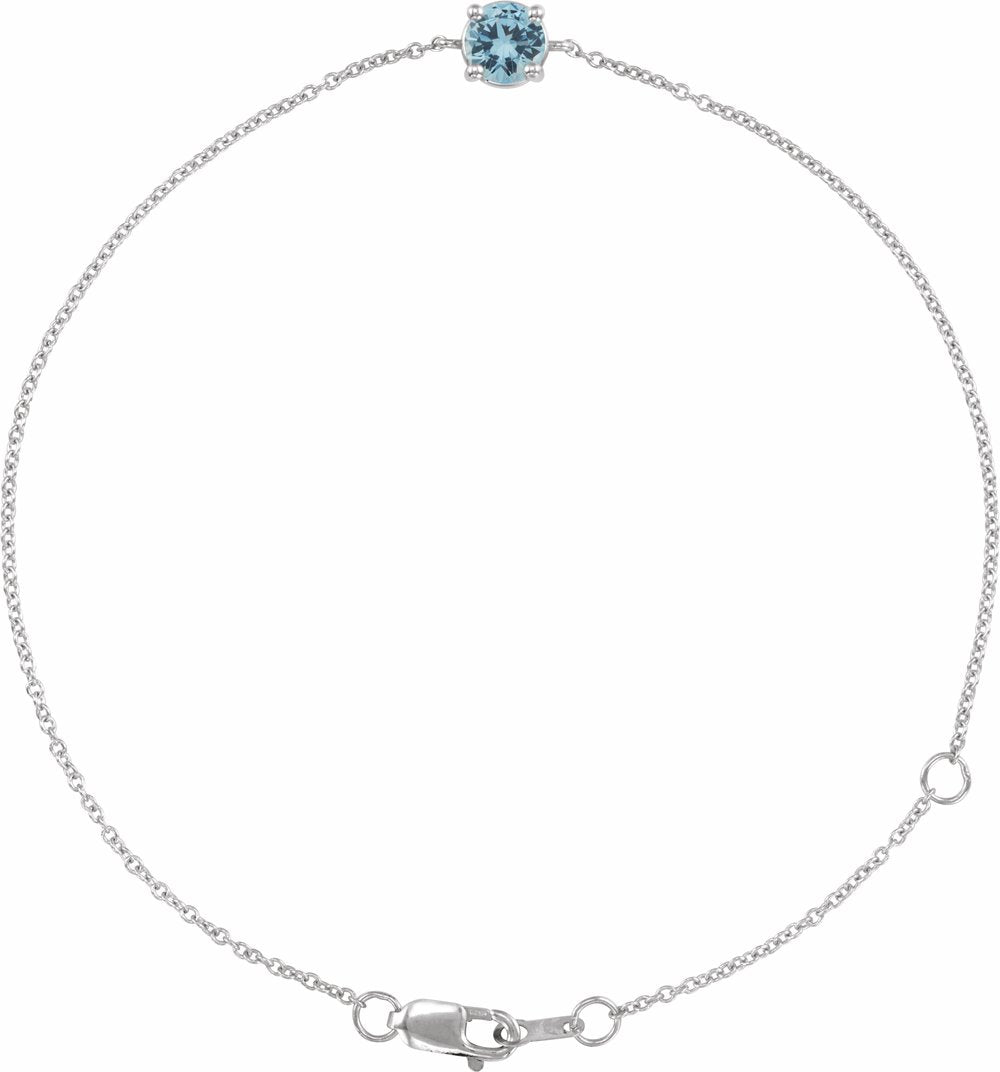14K White Natural Aquamarine 6 1/2-7-1/2" Bracelet