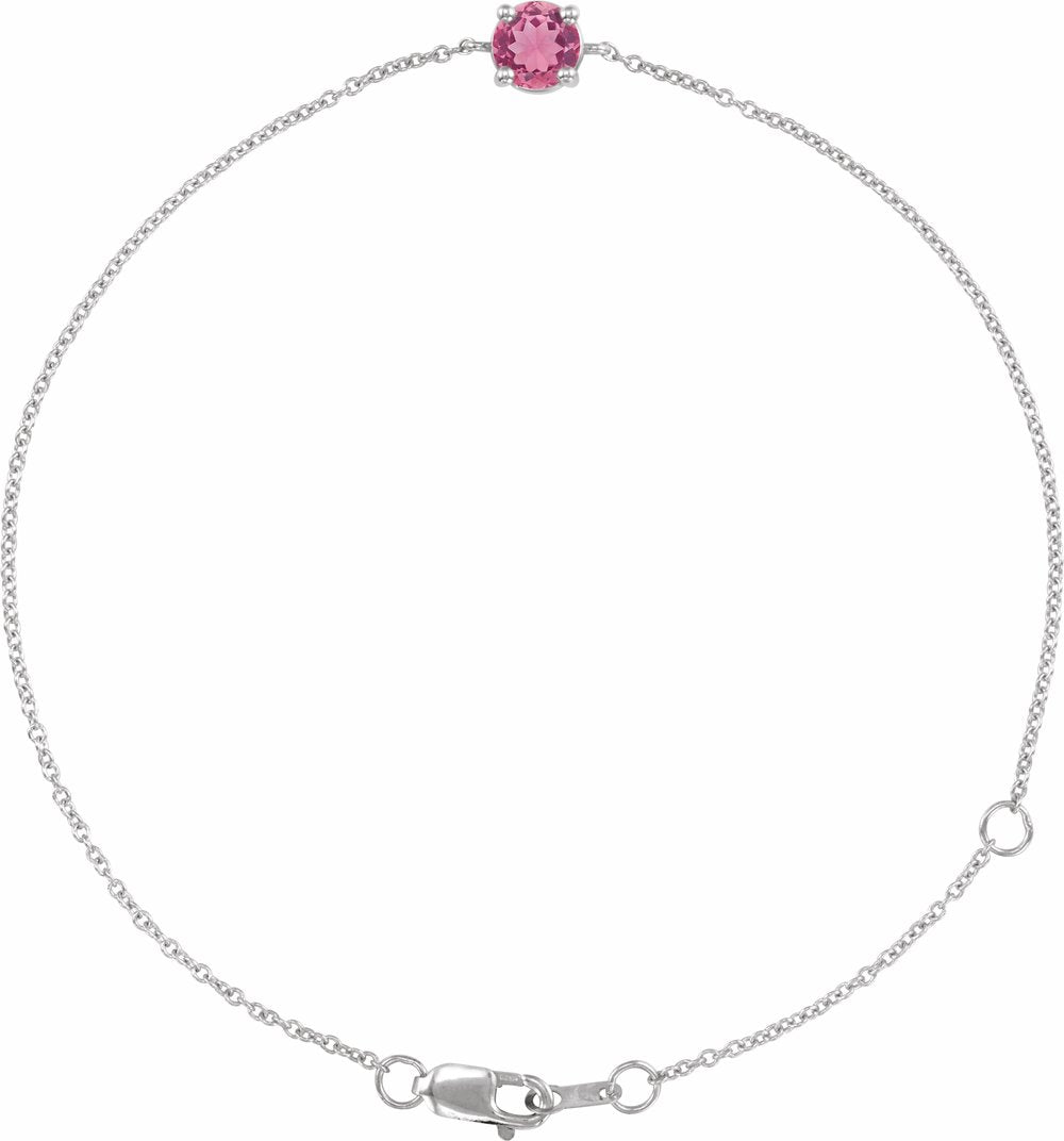 14K White Gold Natural Pink Tourmaline 6 1/2-7-1/2" Bracelet
