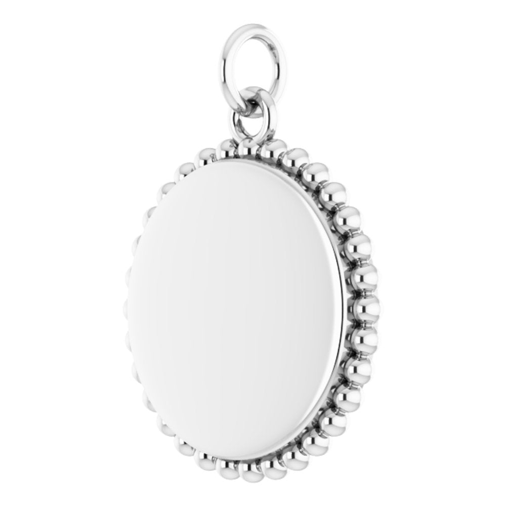 14K White Gold Engravable Beaded Disc Charm/Pendant