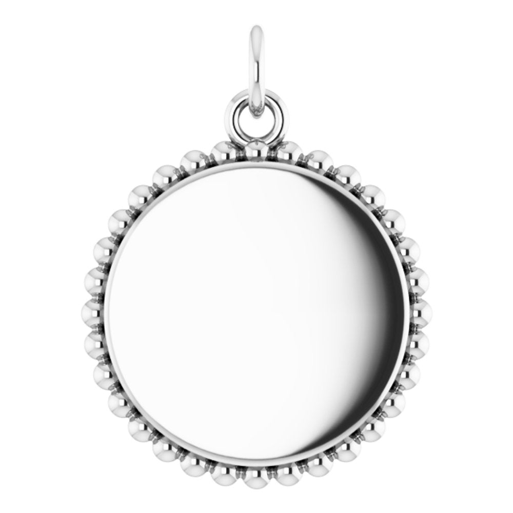 14K White Gold Engravable Beaded Disc Charm/Pendant