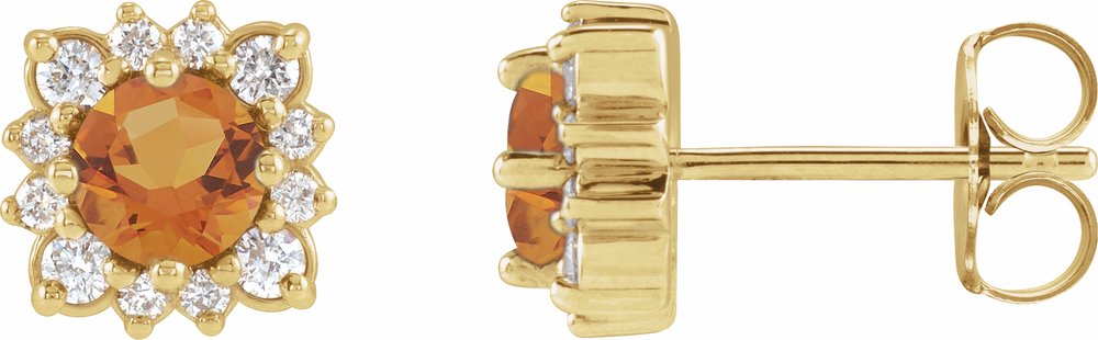 14K Yellow Gold Natural Citrine & 1/5 CTW Natural Diamond Halo-Style Earrings