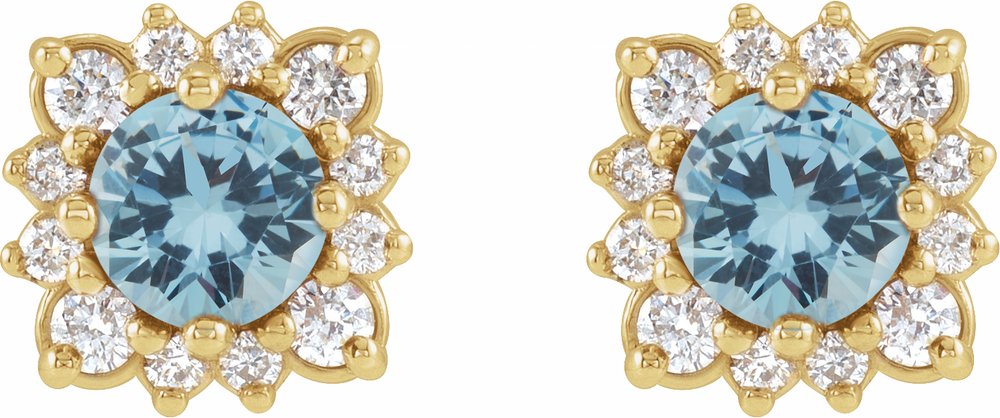 14K Yellow Natural Aquamarine & 1/5 CTW Natural Diamond Halo-Style Earrings