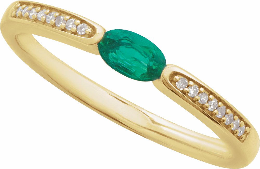 14K Yellow Imitation Emerald & .05 CTW Natural Diamond Ring