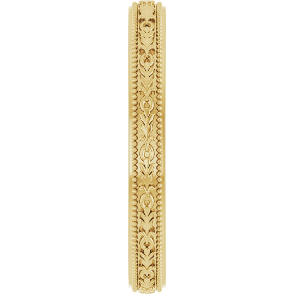 14K Yellow Gold 3 mm Milgrain Floral Flat Band Size 7