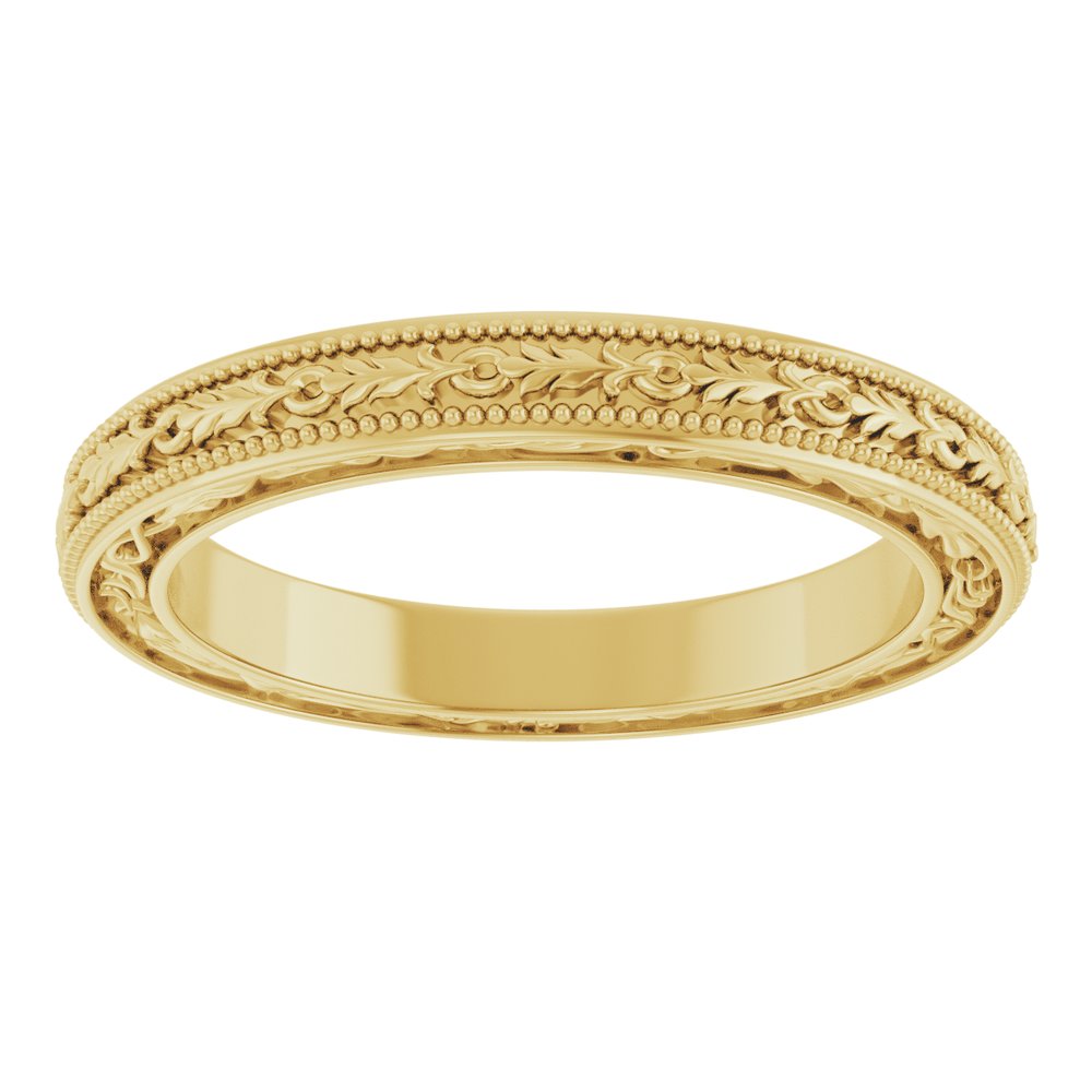 14K Yellow Gold 3 mm Milgrain Floral Flat Band Size 7