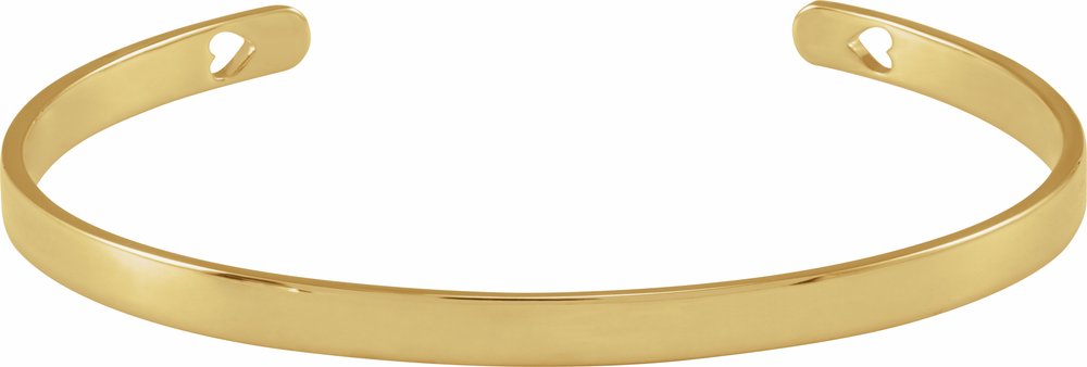 14K Yellow Gold Engravable Pierced Heart Cuff 7" Bracelet