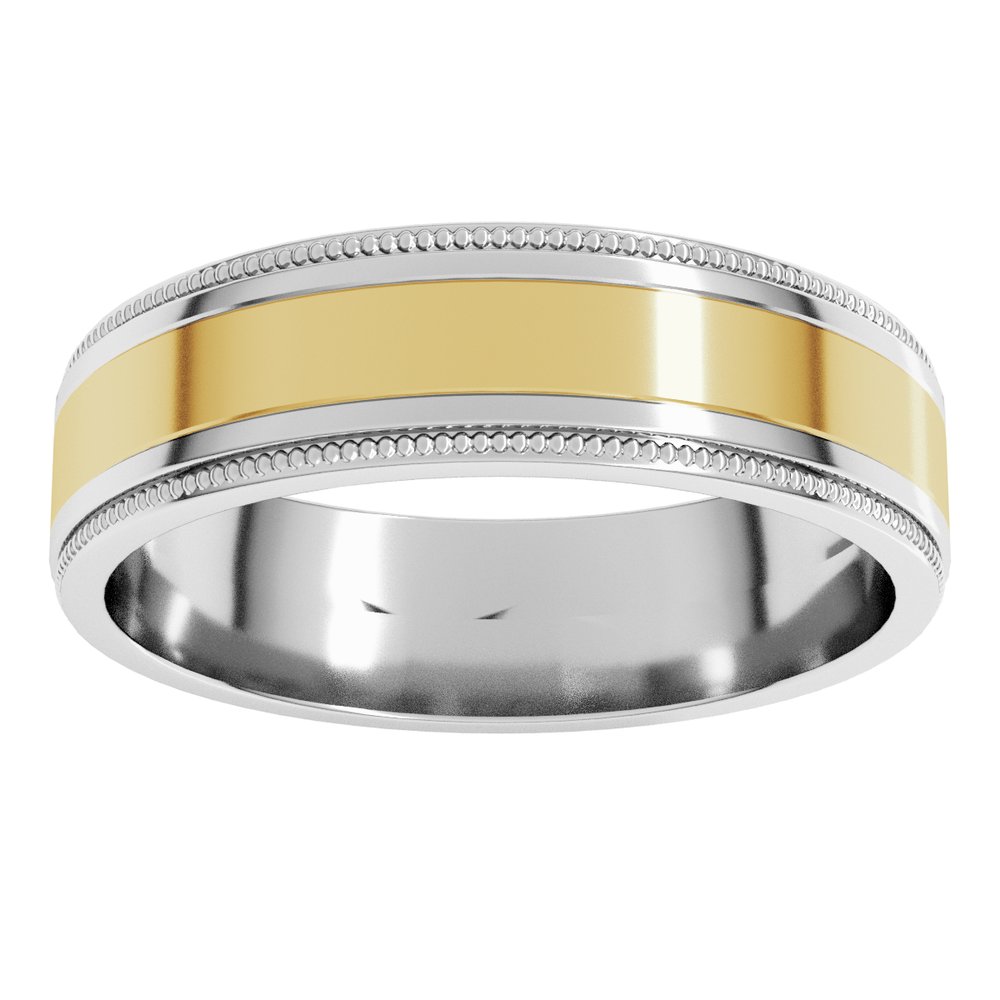 14K White/Yellow 6 mm Milgrain Inlay Flat Band Size 9