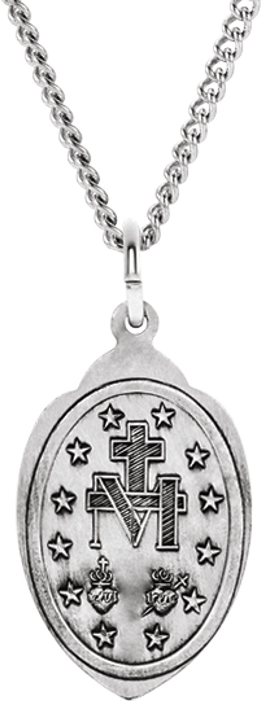 Sterling Silver 23x15 mm Oval Miraculous Medal 18" Necklace