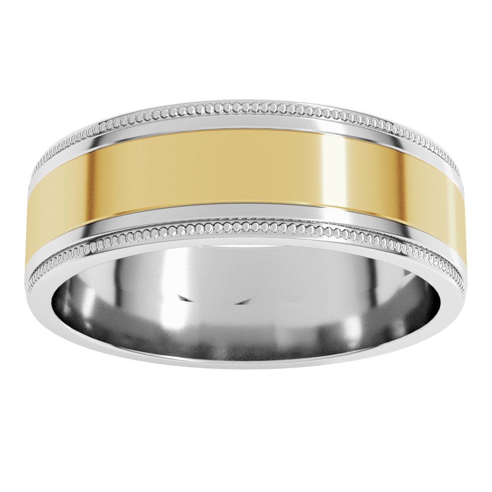 14K White/Yellow 7 mm Milgrain Inlay Flat Band Size 10