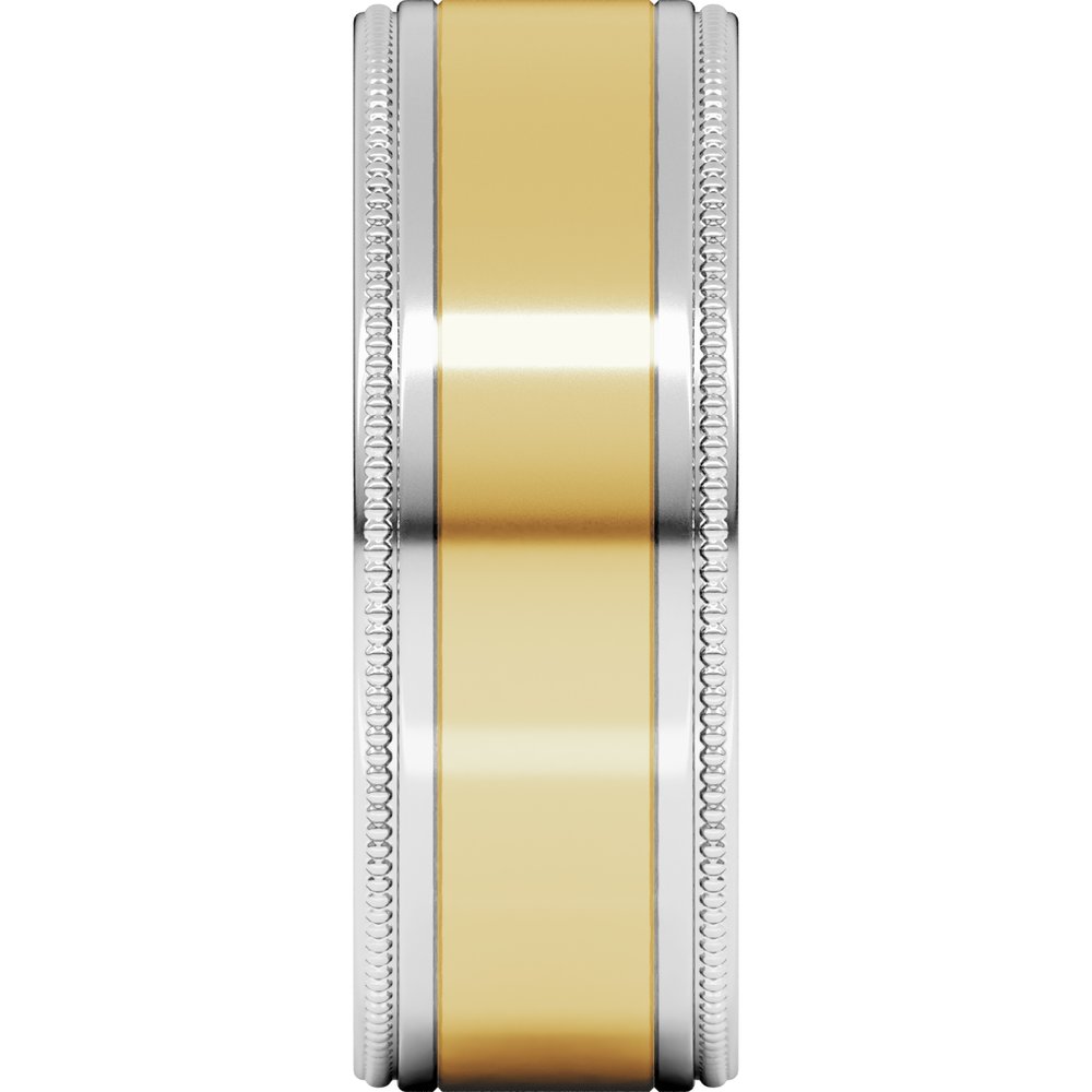 14K White/Yellow 8 mm Milgrain Flat Inlay Band Size 10